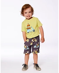 Deux par Deux Baby Boys Organic Cotton Tee Lime Green And Blue Vespa