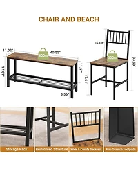 gaomon Kitchen Table Chairs Set for 4 with 2 Chairs and Bench, 4 Pieces Dining Table Set with Storage Rack & Metal Frame, Kitchen Table Set with for S