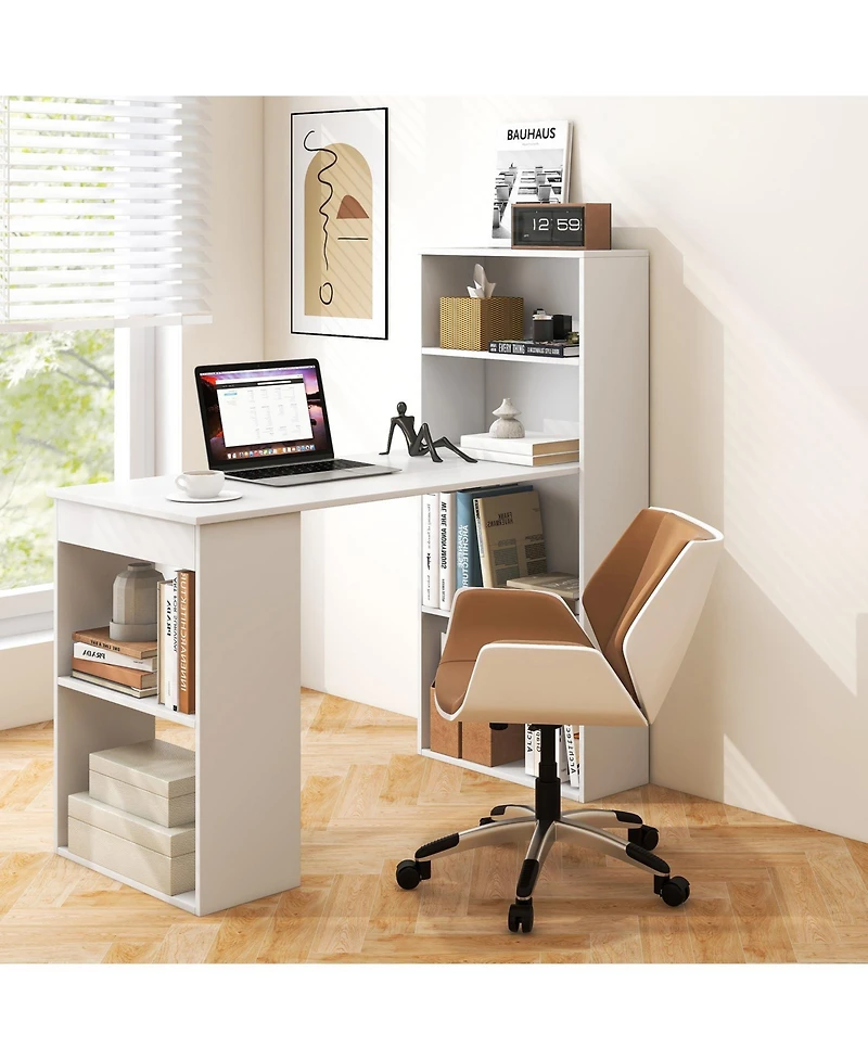 Gouun Computer Desk Writing Workstation Office with 6-Tier Storage Shelves