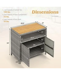 Gouun Rattan Storage Cabinet with Acacia Wood Countertop for Poolside Deck and Patio