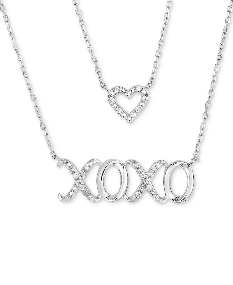 Diamond Heart and Xoxo 17" Layered Necklace (1/10 ct. t.w.) in Sterling Silver