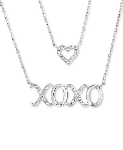 Diamond Heart and Xoxo 17" Layered Necklace (1/10 ct. t.w.) in Sterling Silver