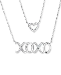 Diamond Heart and Xoxo 17" Layered Necklace (1/10 ct. t.w.) in Sterling Silver
