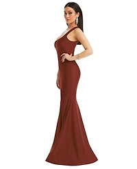 Cynthia & Sahar Women's Square Neck Stretch Satin Mermaid Dress with Slight Train