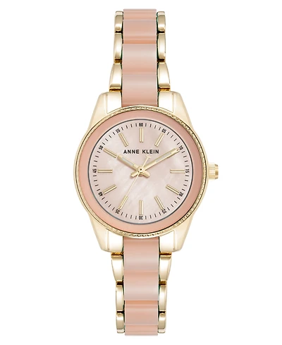 Anne Klein Women's Quartz Light Pearlescent Acetate and Gold-Tone Metal Alloy Link Bracelet Watch