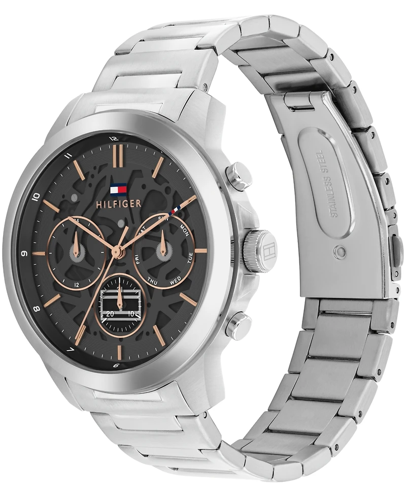Tommy Hilfiger Men's Multifunction Silver Tone Stainless Steel Bracelet Watch, 43mm