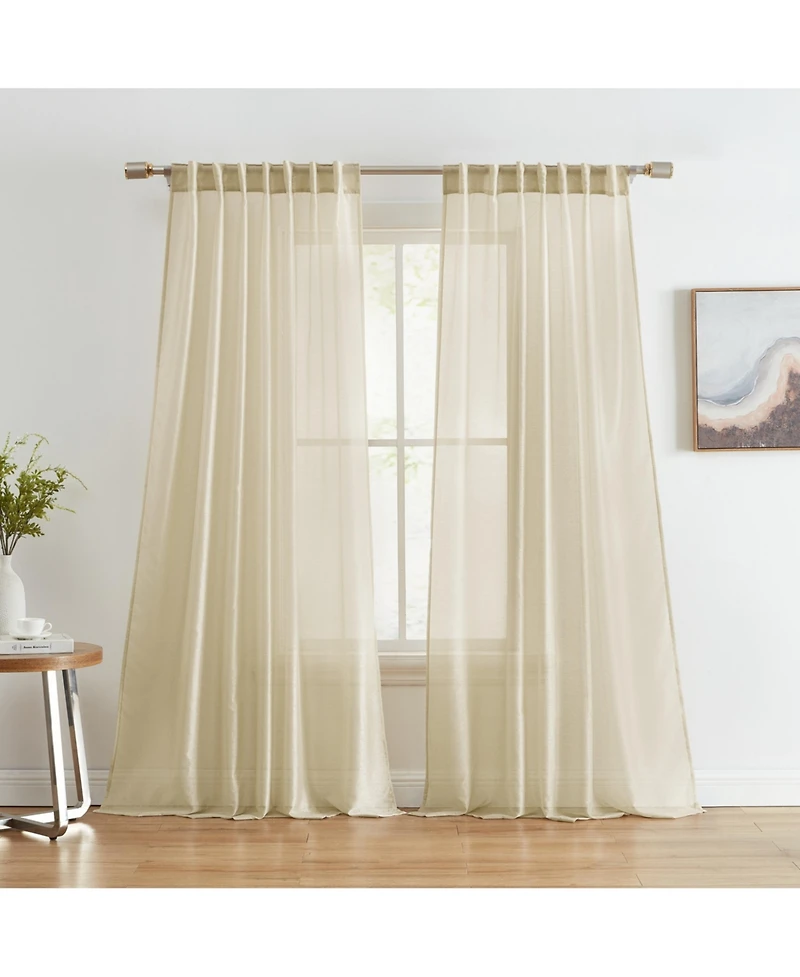 Hlc.me Lauren Semi Sheer Light Filtering Transparent Pocket Top & Back Tab Lightweight Window Curtains Drapery Panels Bedroom & Living Room
