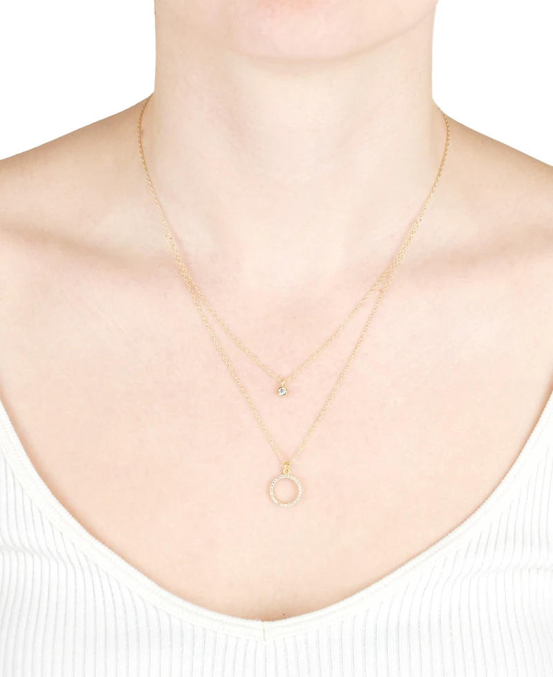 Macy's Cubic Zirconia Two-Row Pendant Necklace Sterling Silver or 14k Gold Over Silver, 18" + 2" extender