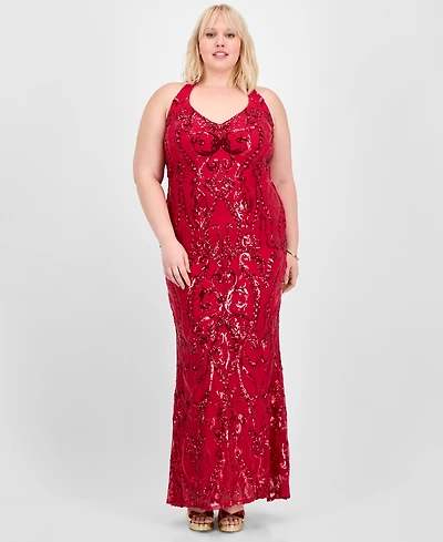 B Darlin Trendy Plus Size Sequin Embellished Halter Gown, Created for Macy's