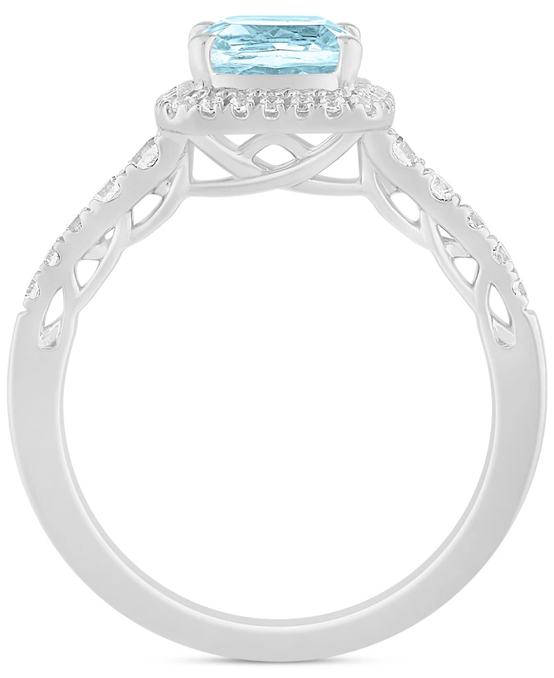 Aquamarine (1-1/4 ct. t.w.) & Diamond (1/2 Cushion Halo Bridal Set 14k White Gold