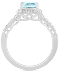 Aquamarine (1-1/4 ct. t.w.) & Diamond (1/2 Cushion Halo Bridal Set 14k White Gold