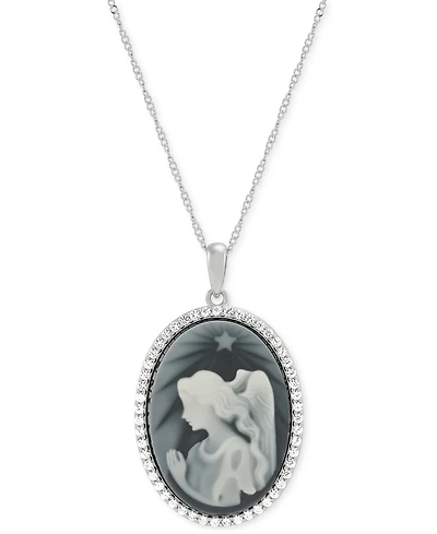 Shining Star Angel Cameo & Created White Sapphire (5/8 ct. t.w.) Pendant Necklace in Sterling Silver, 18" + 2" extender