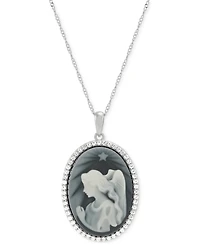 Shining Star Angel Cameo & Created White Sapphire (5/8 ct. t.w.) Pendant Necklace in Sterling Silver, 18" + 2" extender