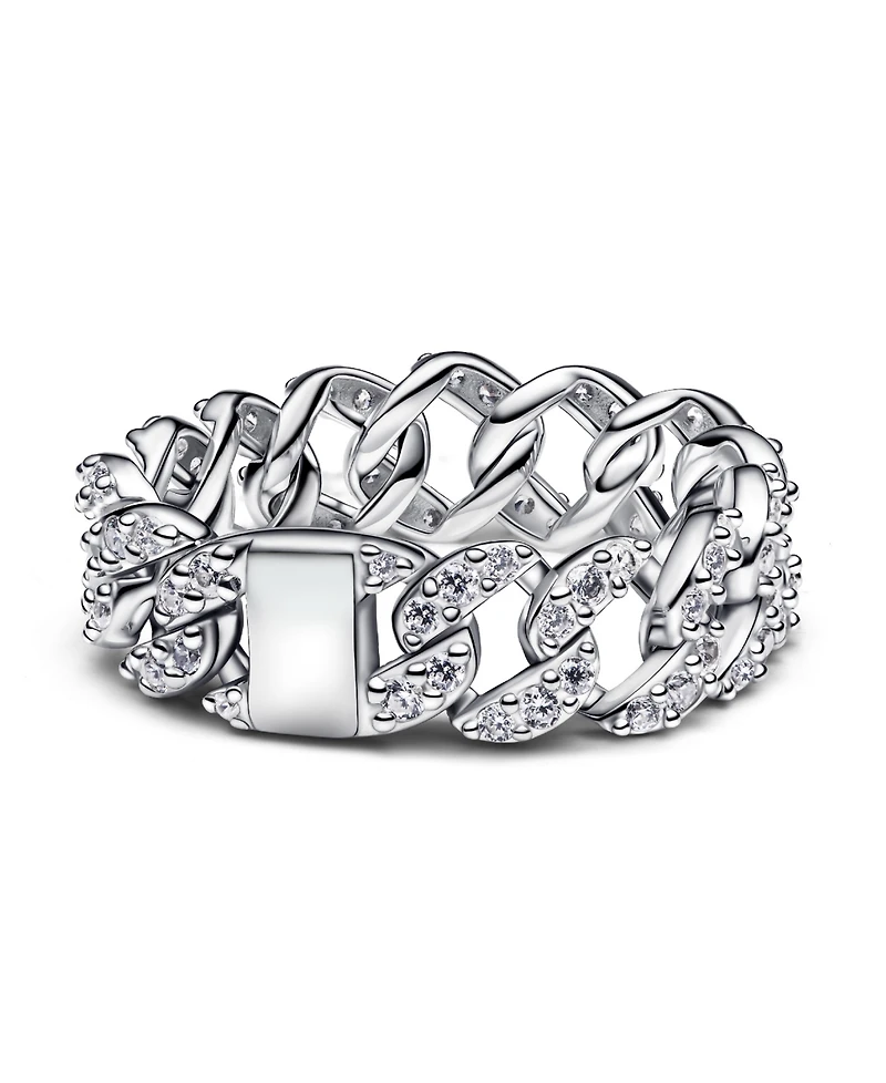Pandora Sterling Silver Pave Cuban Chain Ring