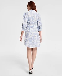 Women's Belted Button-Front Knee length Dress