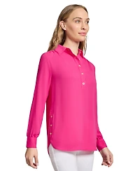 Long Sleeve Shirttail Side Button Popover Tunic