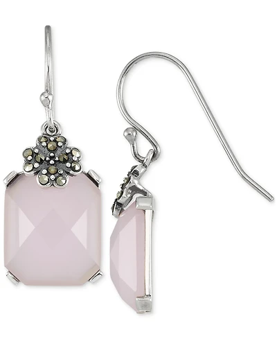 Macy's Agate (13 ct. t.w.) & Marcasite (1/5 ct. t.w.) Drop Earrings in Sterling Silver