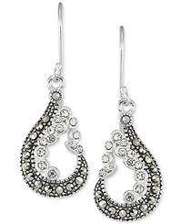 Marcasite & Crystal Pear-Shape Drop Earrings in Sterling Silver