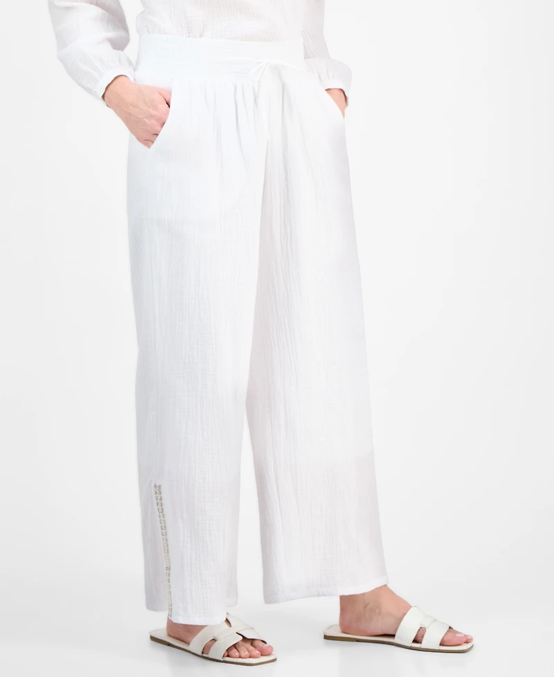 Jm Collection Petite Gauze Split-Hem Wide-Leg Pants, Exclusively at Macy's