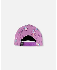 Deux par Deux Baby Girls Printed Cap Old Mauve And Multicolored Butterflies