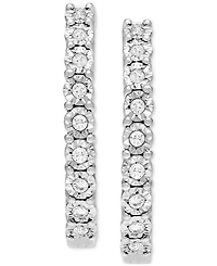 Diamond Sunray Textured Small Hoop Earrings (1/4 ct. t.w.) in Sterling Silver. 0.9"