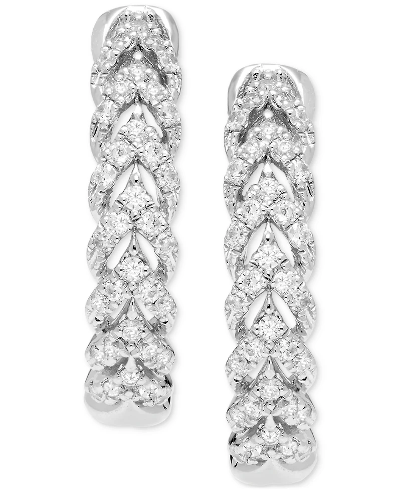 Diamond Woven Look Small Hoop Earrings (1/2 ct. t.w.) in Sterling Silver, 0.77"