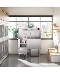 50 in. Dog Washing Station with Sink, Storage, Drawer and Ladder