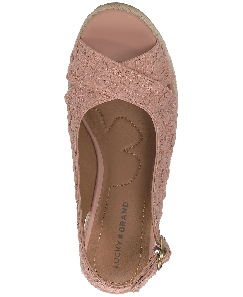Lucky Brand Women's Cyrila Floral Slingback Peep-Toe Espadrille Wedge Sandals