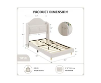 gaomon Upholstered Twin Bed Frame with Led Lights, Velvet Platform Bed Frame with Wing Back Storage Headboard, Wood Slats Support