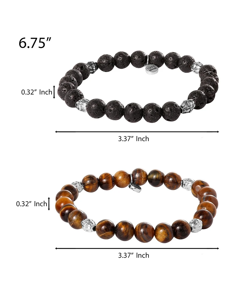 Lucky Brand Beaded Bracelets – Tiger's Eye & Lava Matte Black Stone Stretch Set