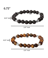 Lucky Brand Beaded Bracelets – Tiger's Eye & Lava Matte Black Stone Stretch Set