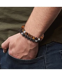 Lucky Brand Beaded Bracelets – Tiger's Eye & Lava Matte Black Stone Stretch Set
