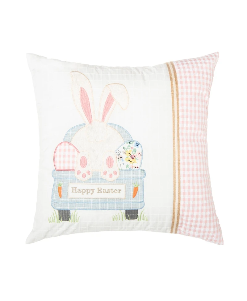 18" x 18" Happy Easter Spring Themed Bunny Eggs Embroidered Accent Throw Pillow