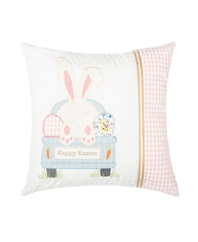 18" x 18" Happy Easter Spring Themed Bunny Eggs Embroidered Accent Throw Pillow