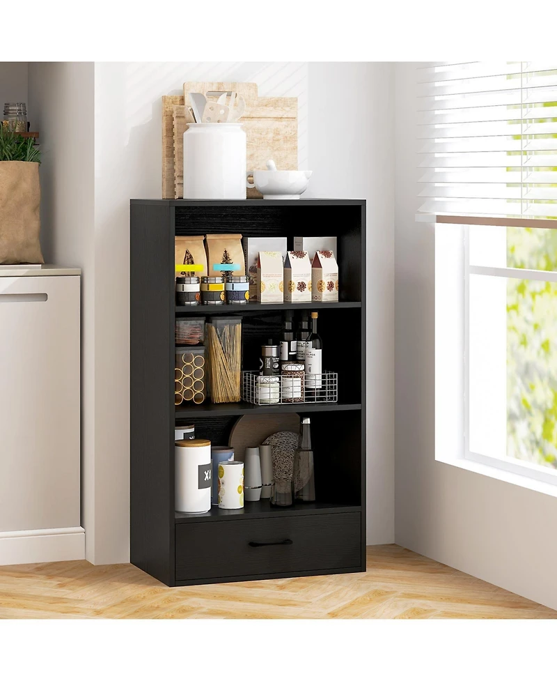 Gouun 48 Inch Tall 4 Tiers Wood Bookcase with Drawer