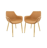 LeisureMod Markley Modern Leather Dining Arm Chair With Gold Metal Legs Set of 2