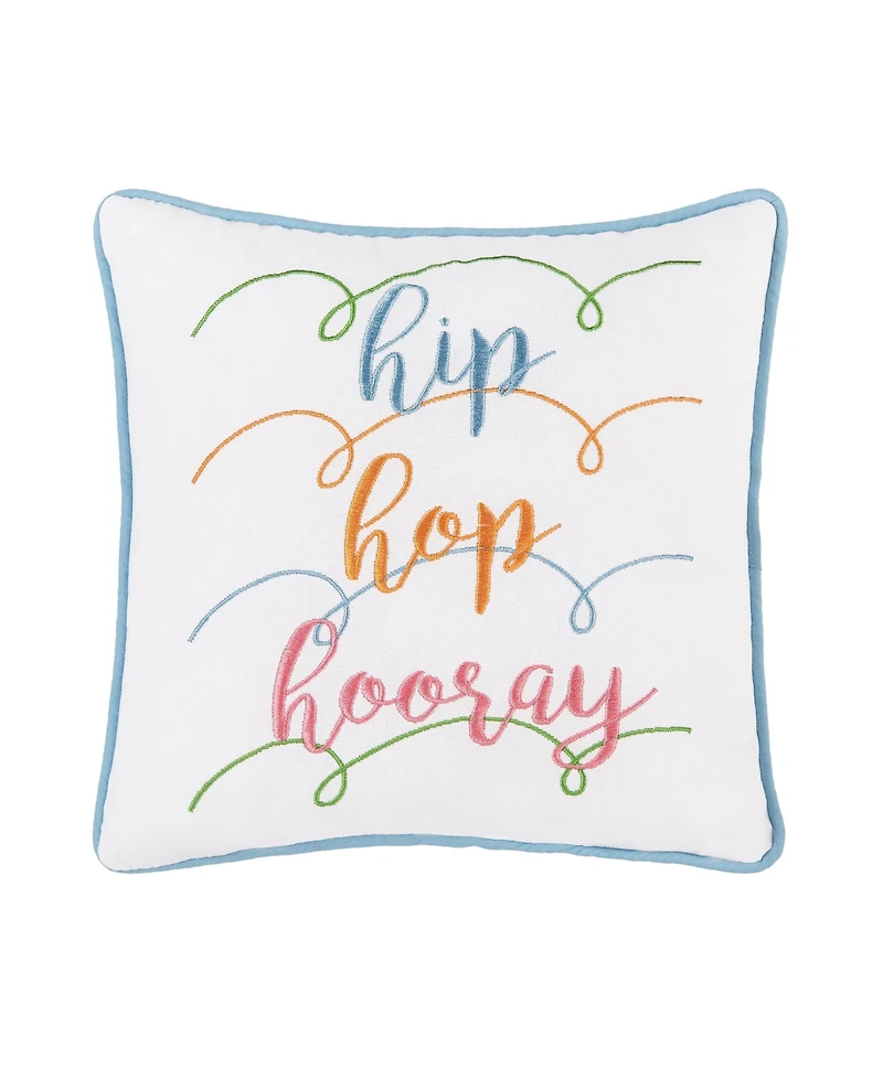 10" x 10" Easter "Hip Hop Hooray" Embroidered Small/Petite Spring Themed Accent Throw Pillow