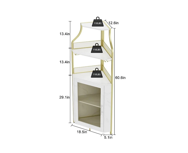 gaomon Corner Bar Cabinet with Led Lights, Industrial Liquor Cabinet with Adjustable Shelf, 5-Tier Industrial Wine Cabinet with Glass Holder
