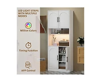 gaomon 71" Tall Kitchen Pantry Storage Cabinet, Kitchen Hutch Storage Cabinet with Led Lights, Freestanding Pantry Cabinet with Microwave Shelf