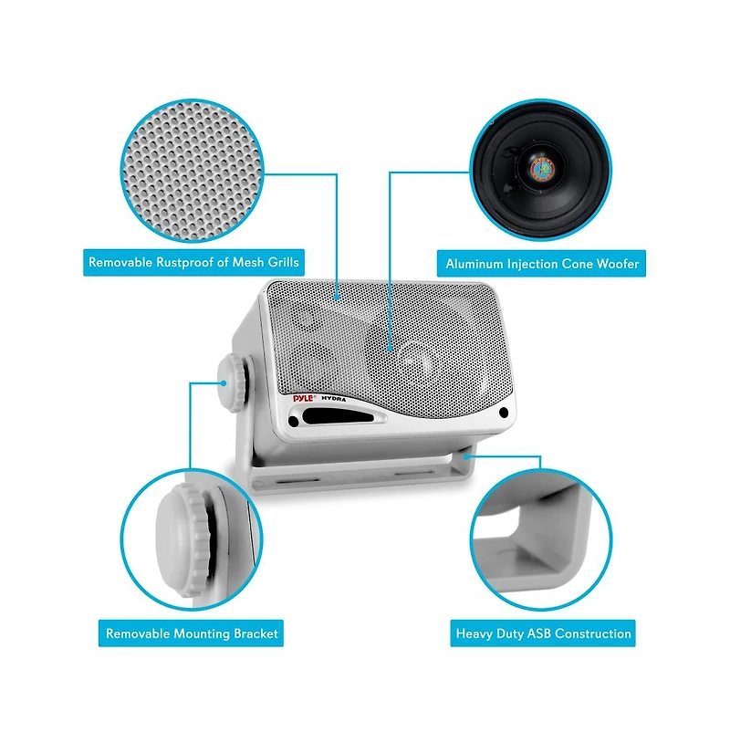 Pyle 3.5" 200 Watt 3-Way Weatherproof Mini Box Speaker System, Silver