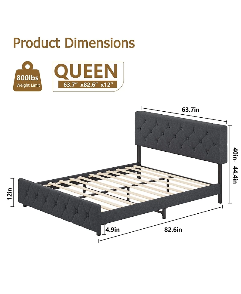 gaomon Upholstered Platform Bed Frame with Usb Ports - Adjustable Headboard, Strong Frame, Wooden Slats Support