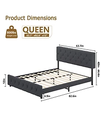 gaomon Upholstered Platform Bed Frame with Usb Ports - Adjustable Headboard, Strong Frame, Wooden Slats Support