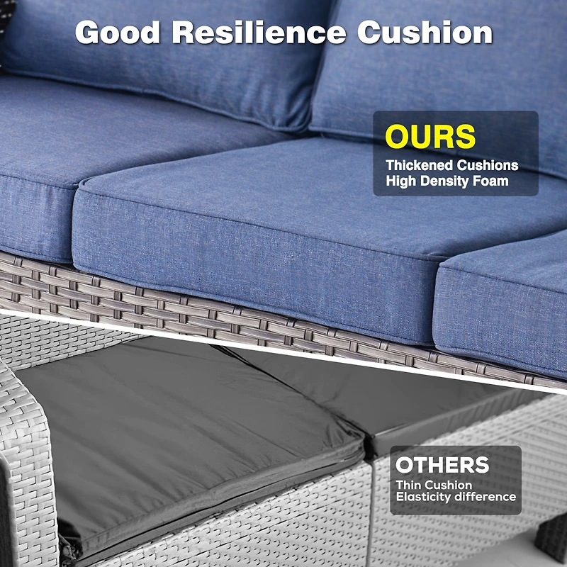 Xizzi Outdoor Furniture Patio Conversation Set 5 Pieces All Weather Wicker High Back Couch with Ottomans