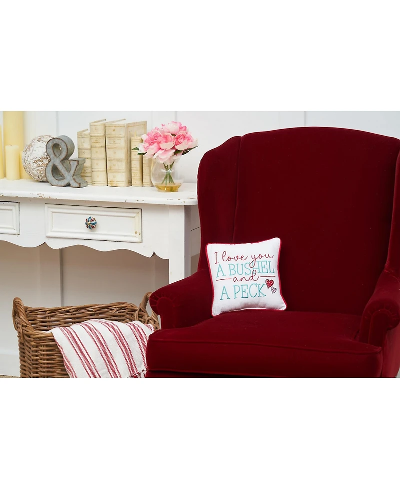 10" x 10" Valentine's Day "I Love You A Bushel And A Peck" Embroidered Small/Petite Size Accent Throw Pillow