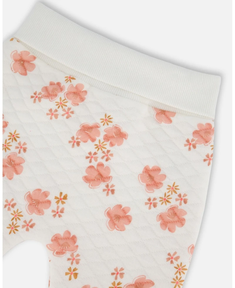 Deux par Baby Boys Printed Quilted Top And Pant Set White Pink Flowers