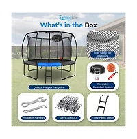 SereneLife 10ft Pumpkin Trampoline with Inner Enclosure, Ladder, and Basketball Hoop for Kids