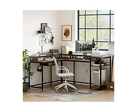 gaomon L Shaped Desk with Drawers and Led Lights, 55 Inch Computer Desk with Shelves & Monitor Stand