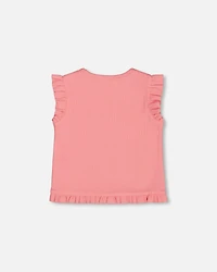 Girl Rib Tank Top With Frills Coral Pink - Toddler|Child