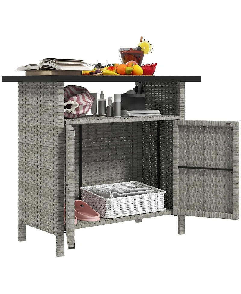 Outsunny Wicker Storage Cabinet, Outdoor Buffet Dark