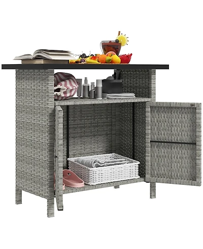Outsunny Wicker Storage Cabinet, Outdoor Buffet Dark
